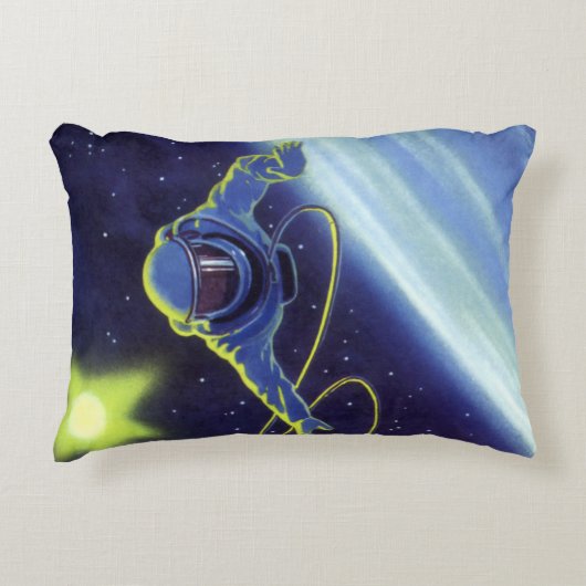 ヴィンテージSF宇宙飛行士の宇宙ウォーク アクセントクッション (正面)
