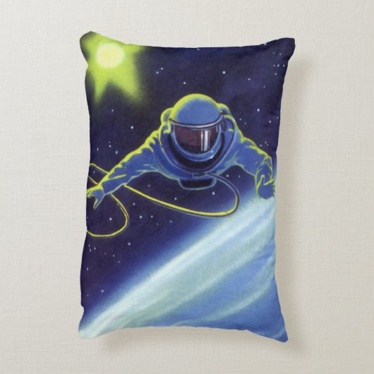 ヴィンテージSF宇宙飛行士の宇宙ウォーク アクセントクッション (裏面(縦))