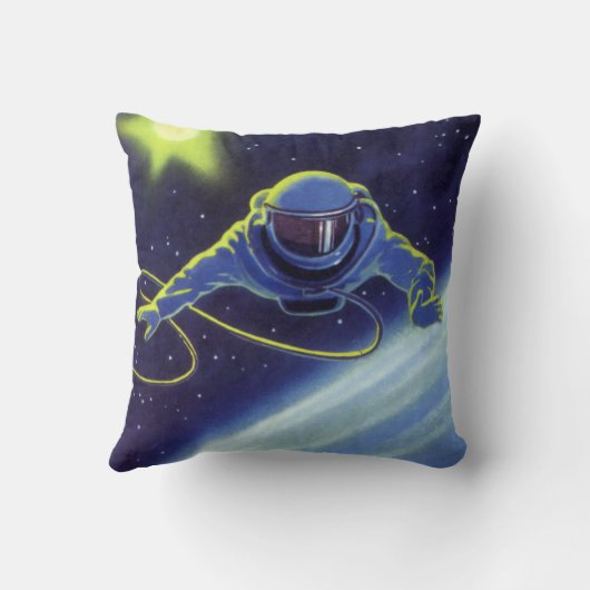 ヴィンテージSF宇宙飛行士の宇宙ウォーク クッション (裏面)