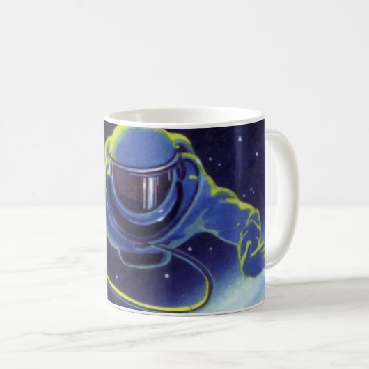 ヴィンテージSF宇宙飛行士の宇宙ウォーク コーヒーマグカップ (正面右)