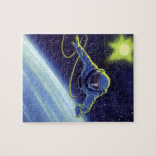 ヴィンテージSF宇宙飛行士の宇宙ウォーク ジグソーパズル (横)