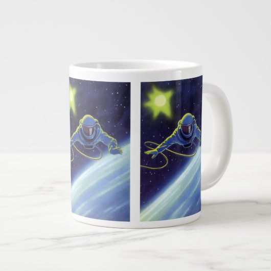 ヴィンテージSF宇宙飛行士の宇宙ウォーク ジャンボコーヒーマグカップ (正面右)