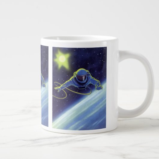 ヴィンテージSF宇宙飛行士の宇宙ウォーク ジャンボコーヒーマグカップ (右)