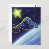 ヴィンテージSF宇宙飛行士の宇宙ウォーク ポストカード (正面/裏面)
