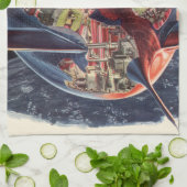 ヴィンテージSF宇宙飛行士ロケット宇宙船 キッチンタオル (折り畳み)