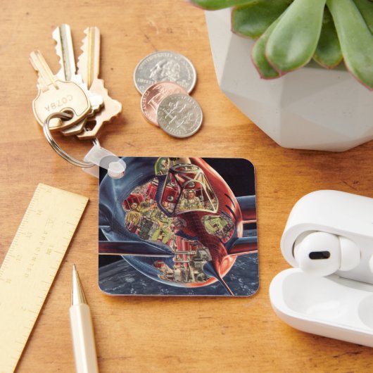 ヴィンテージSF宇宙飛行士ロケット宇宙船 キーホルダー (デスク)