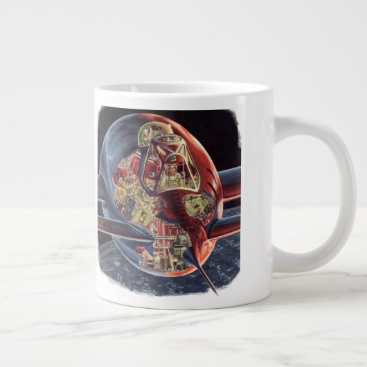 ヴィンテージSF宇宙飛行士ロケット宇宙船 ジャンボコーヒーマグカップ (右)