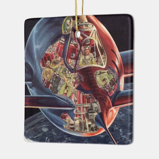ヴィンテージSF宇宙飛行士ロケット宇宙船 セラミックオーナメント (左)