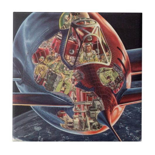 ヴィンテージSF宇宙飛行士ロケット宇宙船 タイル (正面)