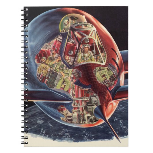 ヴィンテージSF宇宙飛行士ロケット宇宙船 ノートブック (正面)
