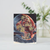 ヴィンテージSF宇宙飛行士ロケット宇宙船 ポストカード (スタンド正面)