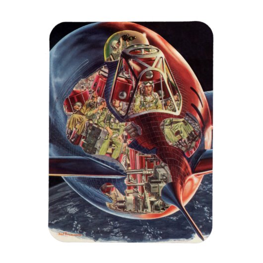 ヴィンテージSF宇宙飛行士ロケット宇宙船 マグネット (縦)