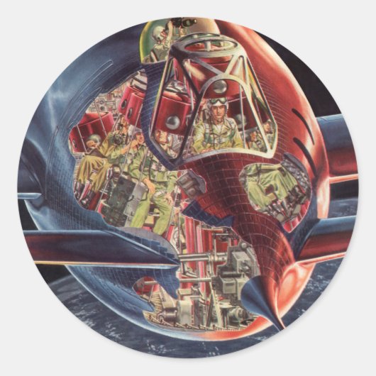 ヴィンテージSF宇宙飛行士ロケット宇宙船 ラウンドシール (正面)