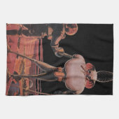 ヴィンテージSF宇宙飛行士握手エイリアン キッチンタオル (横)