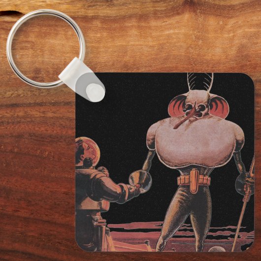 ヴィンテージSF宇宙飛行士握手エイリアン キーホルダー (正面)