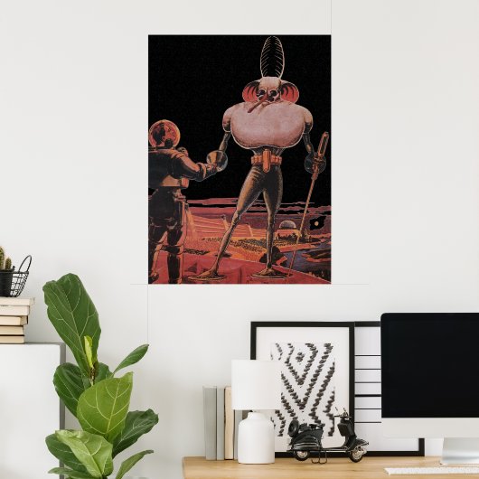 ヴィンテージSF宇宙飛行士握手エイリアン ポスター (ホームオフィス)