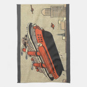 ヴィンテージSF巡航船ヘリコプター キッチンタオル (縦)