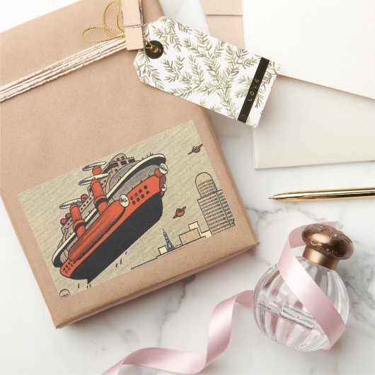 ヴィンテージSF巡航船ヘリコプター 長方形シール (ギフト)