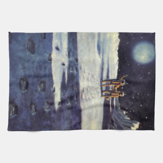 ヴィンテージSF月の宇宙飛行士エイリアン キッチンタオル (横)