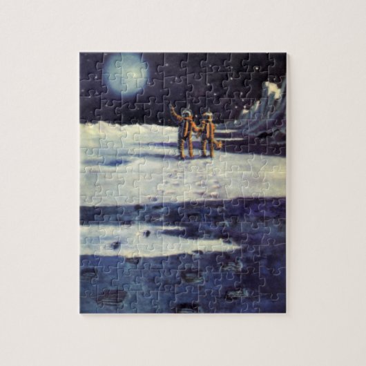 ヴィンテージSF月の宇宙飛行士エイリアン ジグソーパズル (縦)