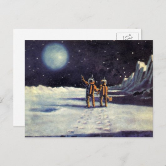 ヴィンテージSF月の宇宙飛行士エイリアン ポストカード (正面/裏面)