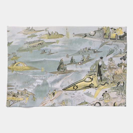 ヴィンテージSF未来型車タクシー キッチンタオル (横)