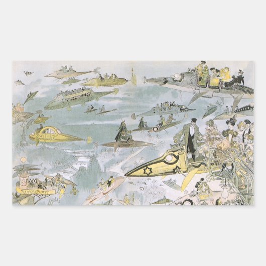 ヴィンテージSF未来型車タクシー 長方形シール (正面)