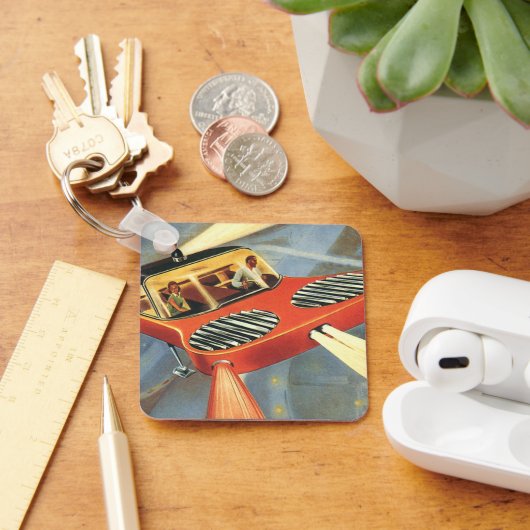 ヴィンテージSF未来型飛んでいる車 キーホルダー (デスク)