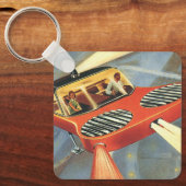 ヴィンテージSF未来型飛んでいる車 キーホルダー (正面)