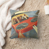 ヴィンテージSF未来型飛んでいる車 クッション (ブランケット)