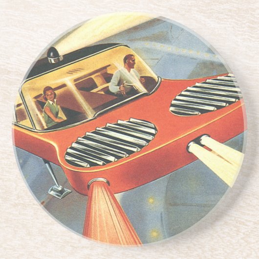 ヴィンテージSF未来型飛んでいる車 コースター (正面)