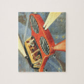 ヴィンテージSF未来型飛んでいる車 ジグソーパズル (縦)