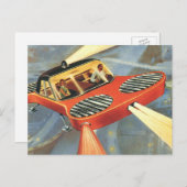 ヴィンテージSF未来型飛んでいる車 ポストカード (正面/裏面)