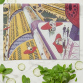 ヴィンテージSF未来的ニューヨーク キッチンタオル (折り畳み)