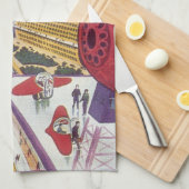 ヴィンテージSF未来的ニューヨーク キッチンタオル (四つ折り)