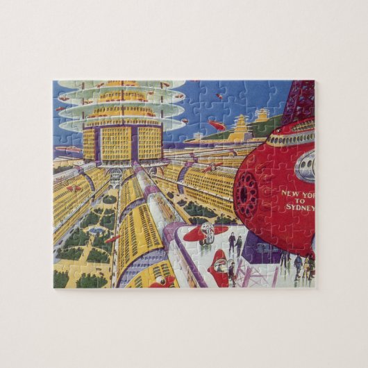 ヴィンテージSF未来的ニューヨーク ジグソーパズル (横)