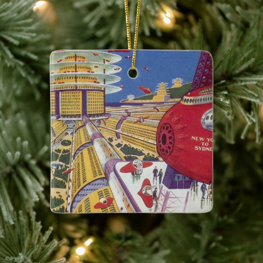 ヴィンテージSF未来的ニューヨーク セラミックオーナメント (ツリー)