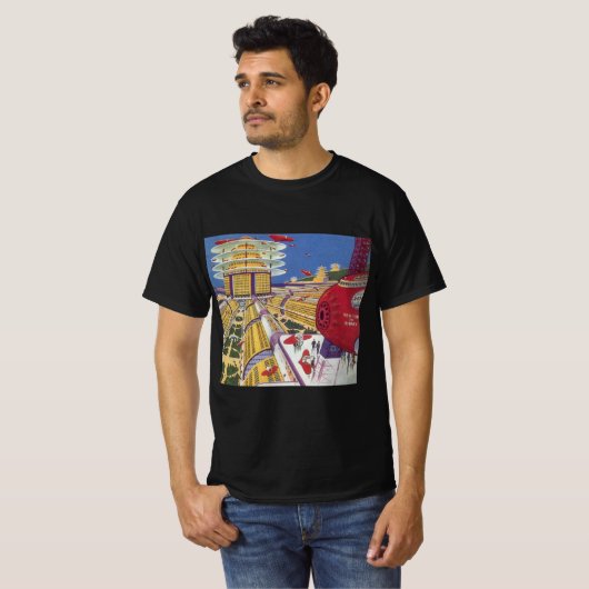 ヴィンテージSF未来的ニューヨーク Tシャツ (正面フル)