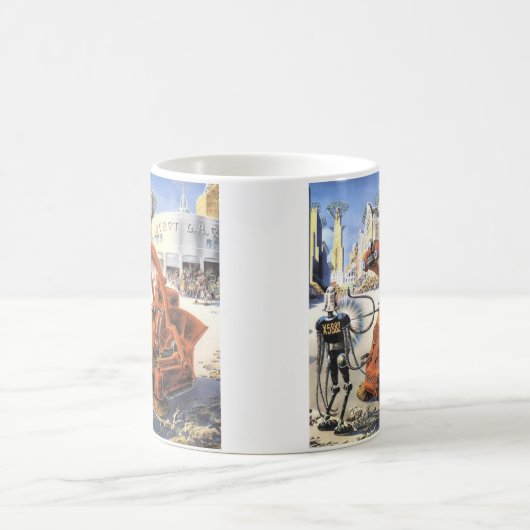 ヴィンテージSF未来都市エイリアン戦争 コーヒーマグカップ (中央)