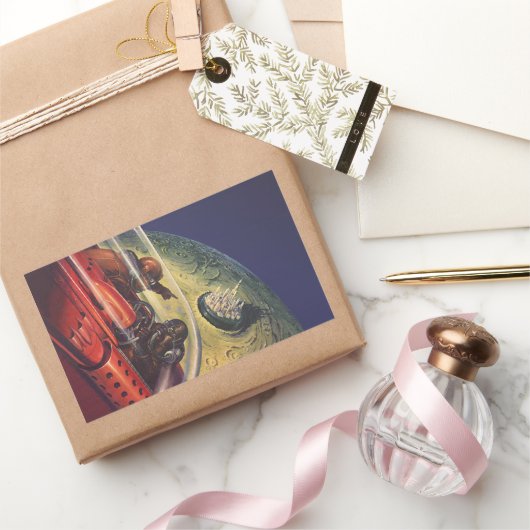 ヴィンテージSF未来都市オンムーン 長方形シール (ギフト)