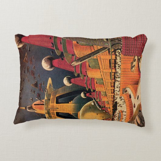 ヴィンテージSF未来都市飛んでいる車 アクセントクッション (裏面)