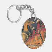 ヴィンテージSF未来都市飛んでいる車 キーホルダー (正面左)