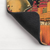 ヴィンテージSF未来都市飛んでいる車 マウスパッド (コーナー)