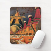 ヴィンテージSF未来都市飛んでいる車 マウスパッド (マウス)