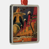 ヴィンテージSF未来都市飛んでいる車 メタルオーナメント (右)