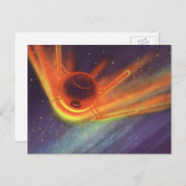 ヴィンテージSF白熱［赤熱］光を放つロケット宇宙 ポストカード (正面/裏面)