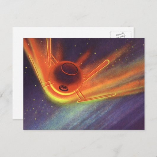 ヴィンテージSF白熱［赤熱］光を放つロケット宇宙 ポストカード (正面/裏面)