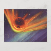 ヴィンテージSF白熱［赤熱］光を放つロケット宇宙 ポストカード (正面)
