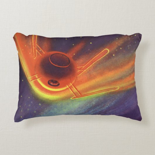 ヴィンテージSF白熱［赤熱］光を放つ、宇宙ロケット アクセントクッション (正面)