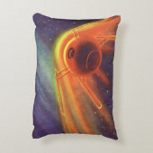 ヴィンテージSF白熱［赤熱］光を放つ、宇宙ロケット アクセントクッション (裏面(縦))